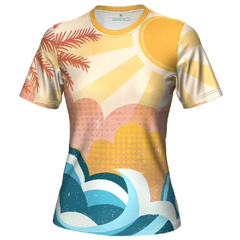 Women's Tropical Sunrise Short Sleeve Running Shirt Casual Plain Short Shirt
