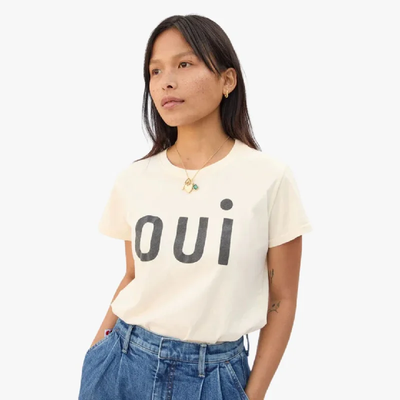 "Oui" Classic Tee (Cream + Black) Collared Crew Neck Turtle Neck
