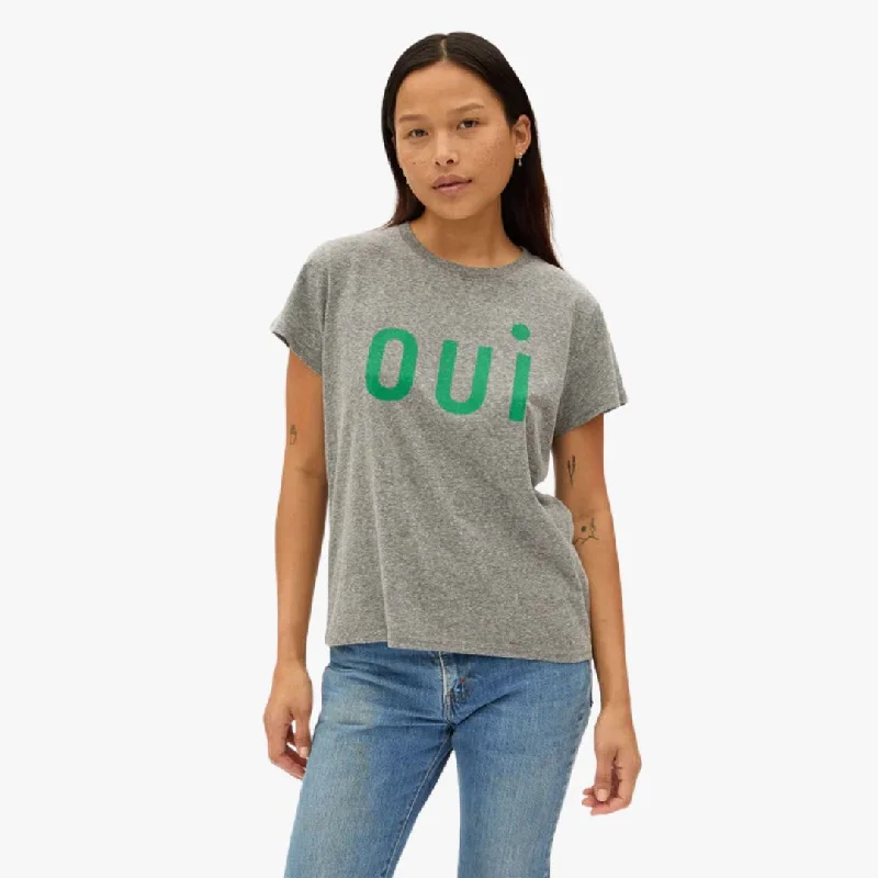 "Oui" Classic Tee (Grey) Silk Blend Satin Velvet