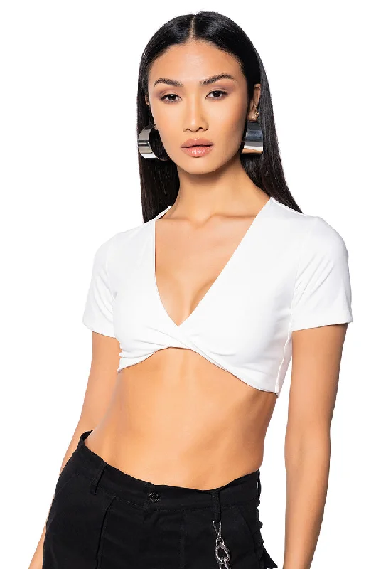 PAXTON YOGA SHORT SLEEVE CROPPED SHIRT Fashionable Sheer Short Shirt