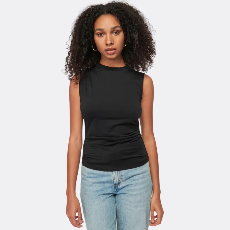 Paz Draped Muscle Tee (Black) Hooded Caped Shawl Collar