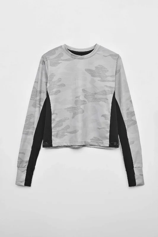 Polo Athletica Women's Contrast Panel Long Sleeve Activewear Crop Tee Shirt Comfortable Pocket Short Shirt