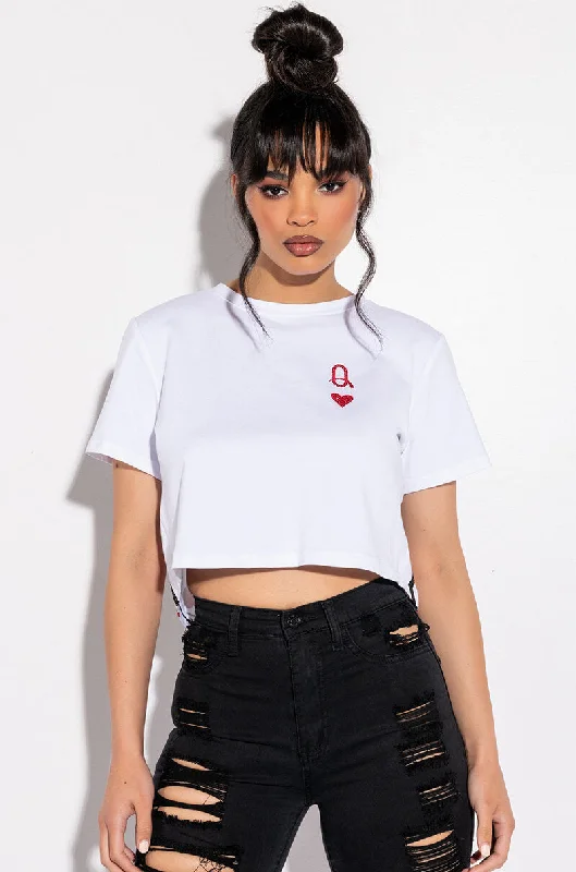QUEEN OF MY HEART OPEN BACK CROPPED TSHIRT Casual Short Sleeve Top