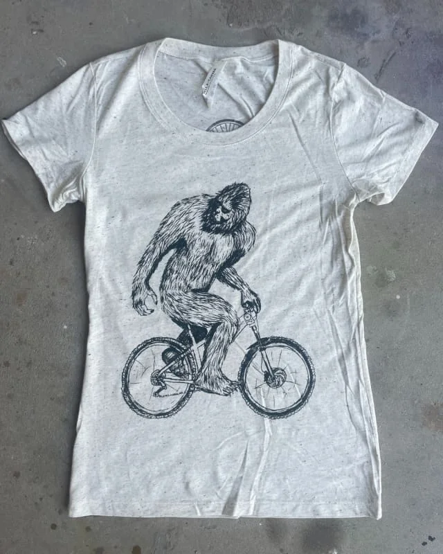 Sasquatch on A Bicycle Women's Shirt (new color way) Comfortable Fitted Short Sleeve Sasquatch on A Bicycle Women's Shirt (new color way) Comfortable Fitted Short Sleeve