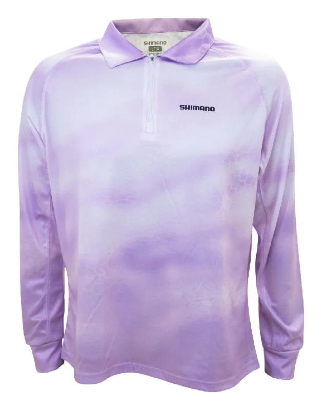 Shimano 24 Ladies Sublimated Fishing Shirts Lilac Relaxed Cotton Short Shirt
