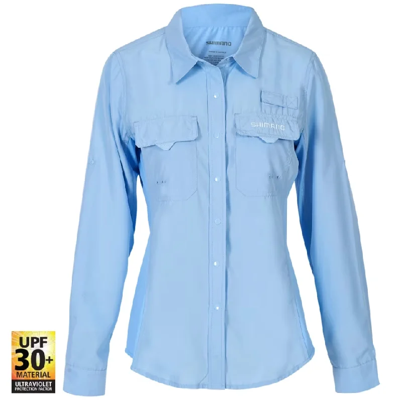 Shimano Ladies Adult Vented Shirts Sky Blue Chic V-Neck Short Blouse
