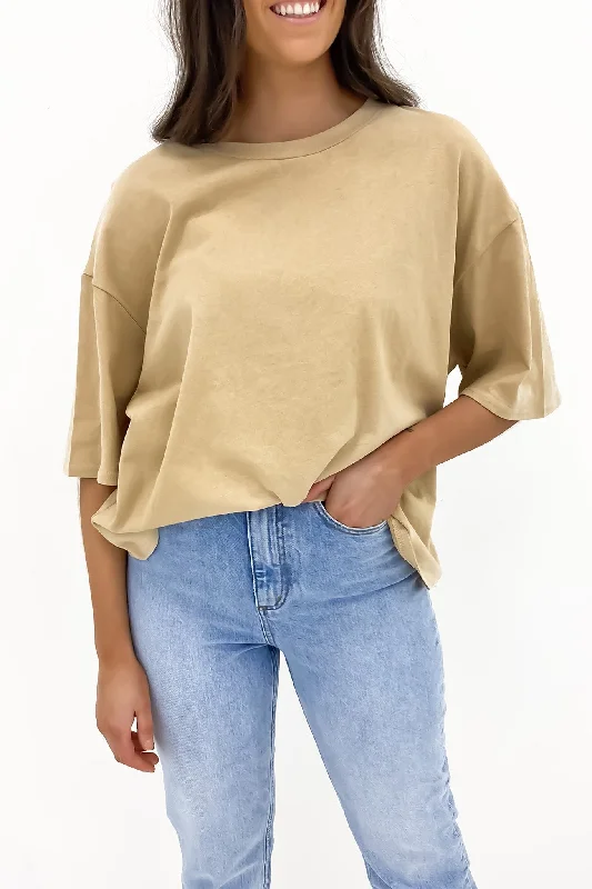 Sophie Boxy Tee Tan Satin Fabric Silk Fabric Chiffon Fabric