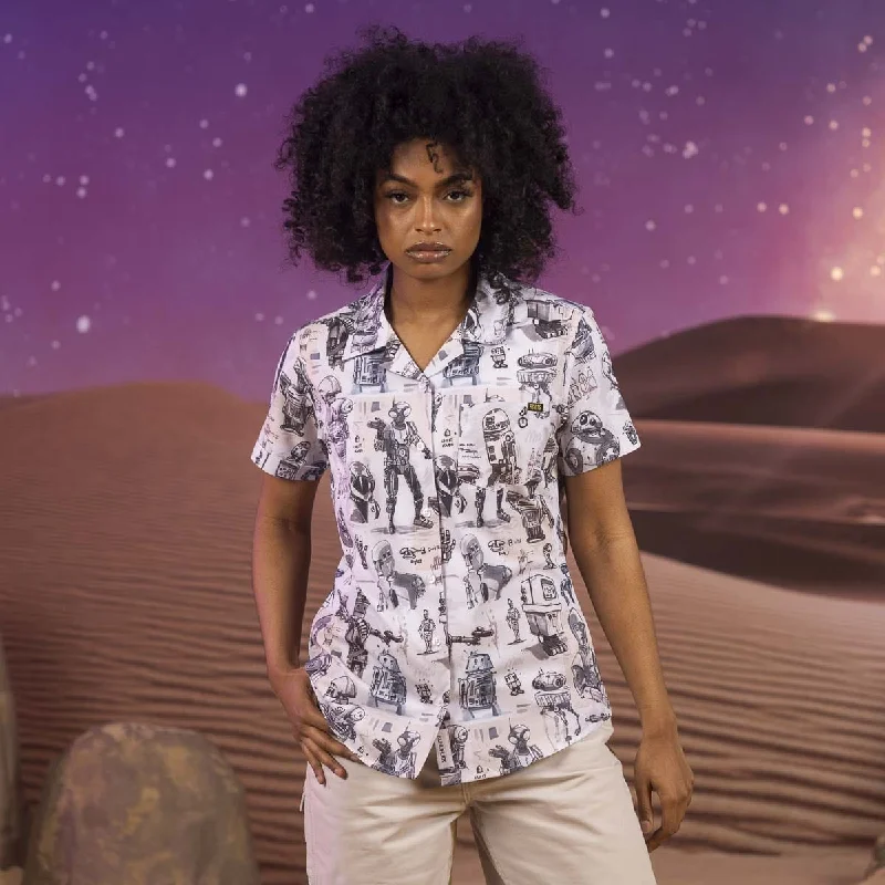 Star Wars™ "Droid Drawings" – Women's KUNUFLEX Short Sleeve Shirt Casual Button-Up Short Tee Star Wars™ "Droid Drawings" – Women's KUNUFLEX Short Sleeve Shirt Casual Button-Up Short Tee
