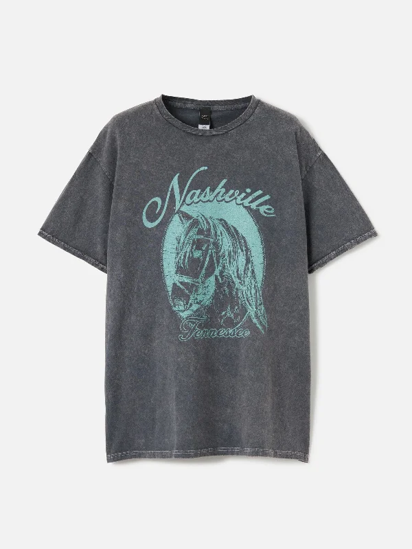 Nashville Horse Garment Wash Tee Solid Color Striped Floral
