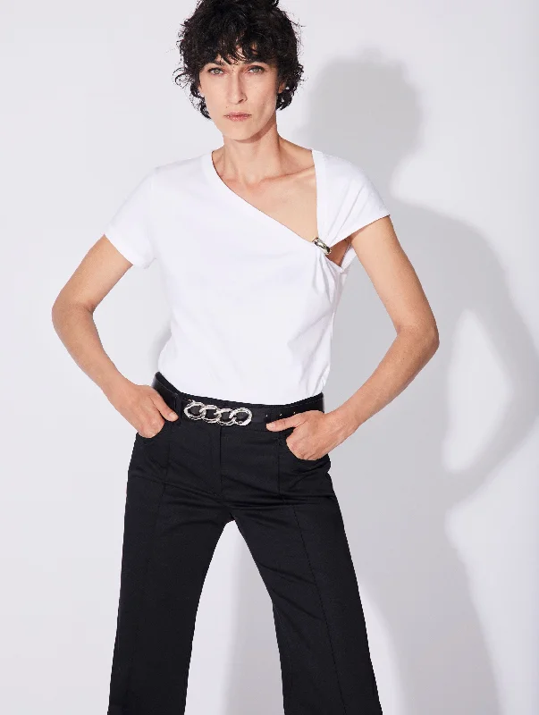 Tee-shirt drapé en jersey de coton blanc Comfortable Pocket Short Shirt