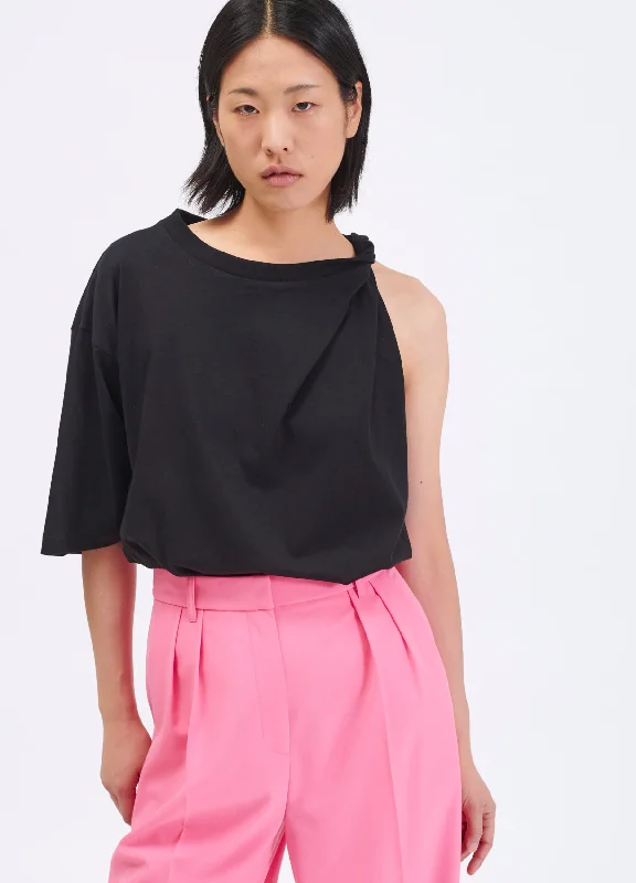 Tee-shirt en jersey de coton bord roulotté Comfortable Short Sleeve Tee