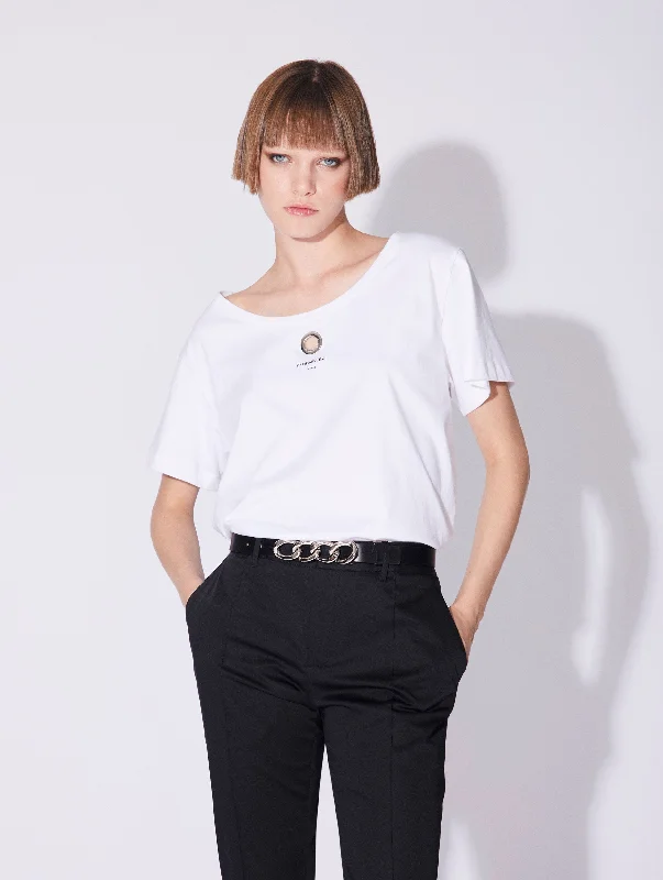 Tee-shirt manches courtes en jersey de coton blanc Stylish Casual Short Tee