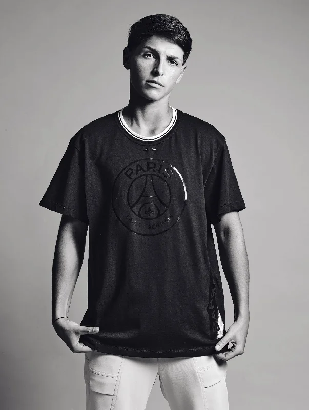 Tee-shirt noir sérigraphié Barbara Bui x PSG Modern Casual Short Sleeve