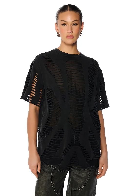 TELLING DISTRESSED LAYERED SHORT SLEEVE TSHIRT Stylish Round Neck Shirt