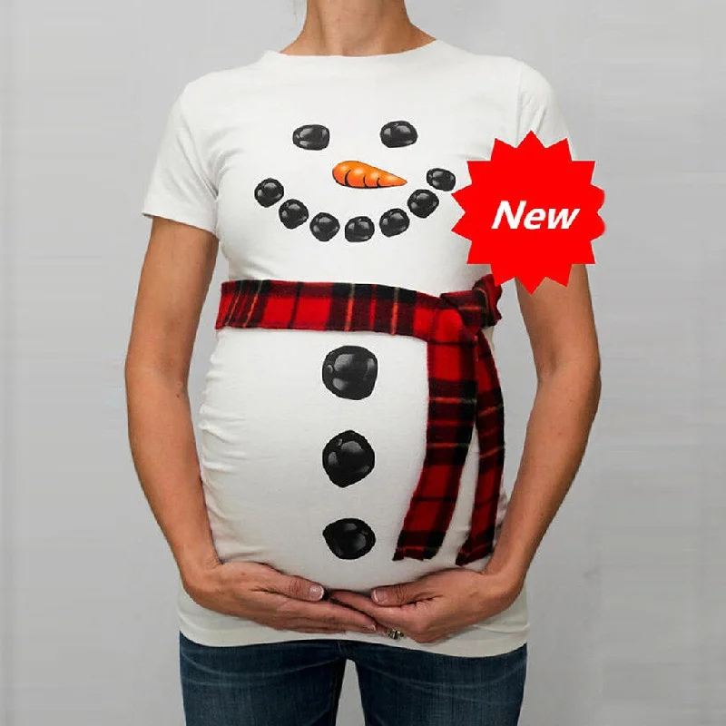 Trendy Tops For Pregnant Women New Year Christmas Snowman Print Cartoon Maternity Clothes T Shirts Pregnancy Clothing New 2019 Stylish Printed Short Shirt