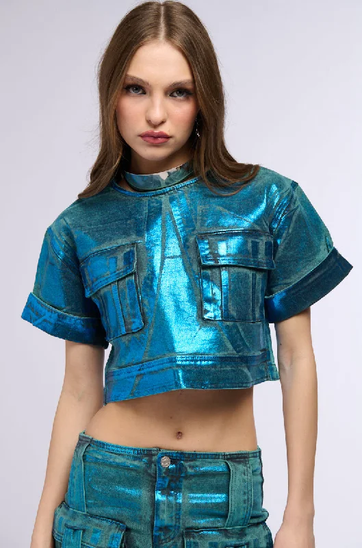 VIENNA MINERAL WASH DENIM T SHIRT Comfortable Knit Short Shirt