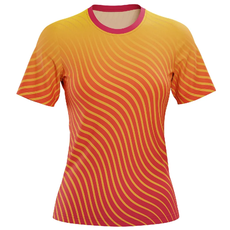 Women's Four Seasons Curvy Lines Short Sleeve Running Shirt Stylish Crew Neck Shirt
