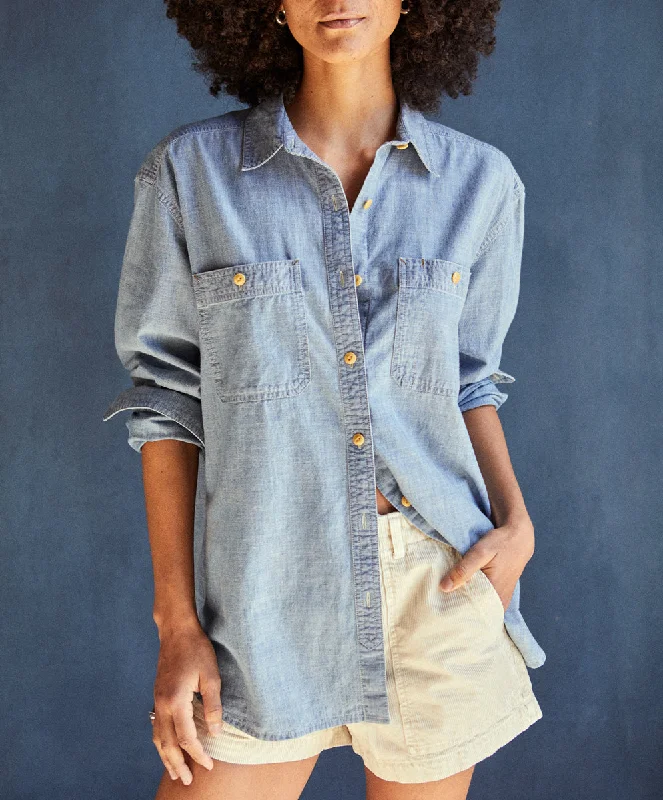 Women's Chambray Utility Shirt Stylish Casual Short Tee