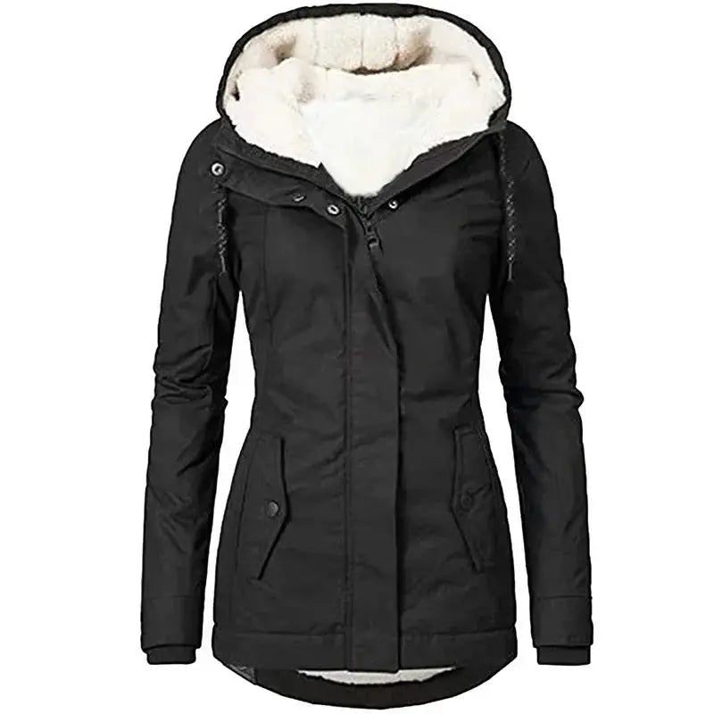 FZ Women's Splice Zipper Parkas Thick Jacket Hoodie Zip-Up Jacket Button-Up Jacket