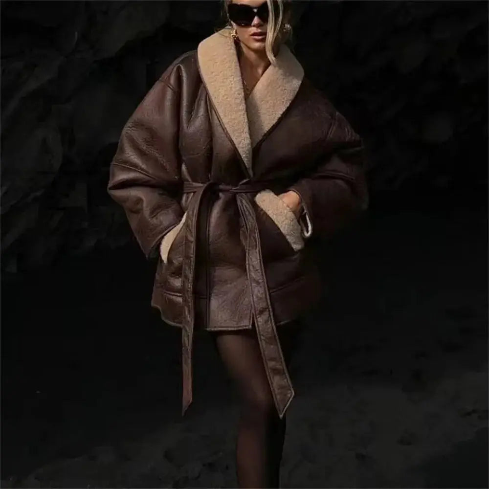 FZ Women's Two tone Leather and Faux Fur Integrated Jacket Lace Jacket Ribbed Jacket Sequined Jacket FZ Women's Two tone Leather and Faux Fur Integrated Jacket Lace Jacket Ribbed Jacket Sequined Jacket