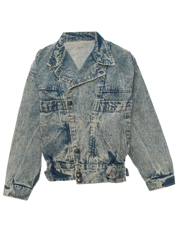 Acid Wash Denim Jacket - M Rayon Fabric Velvet Fabric Corduroy Fabric