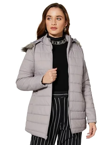 Amazon Brand - Symbol Women's Quilted Jacket (SYMAW20JK007_Lt. Grey_Small S) Tailored Jacket Straight Jacket A-Line Jacket
