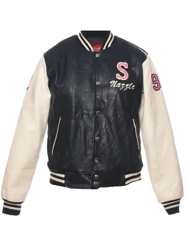 Black Bomber Jacket - L Front Pockets Side Pockets Patch Pockets
