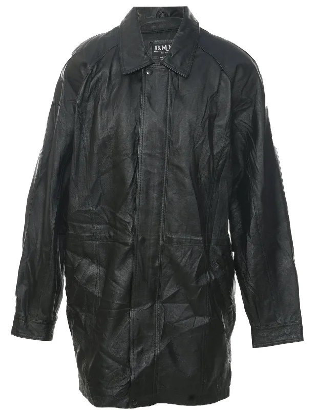 Black Leather Jacket - L Insulated Jacket Fitted Jacket Loose Jacket