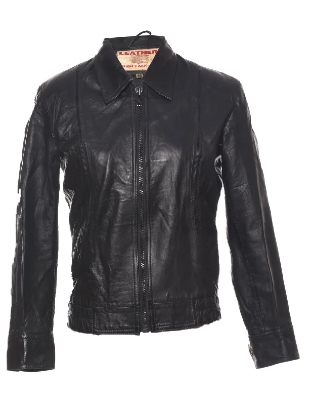 Black Leather Jacket - M Toggled Jacket Drawstring Jacket Belted Jacket