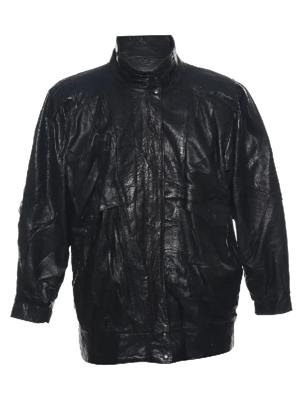 Black Leather Jacket - M Fleece Jacket Down Jacket Feather Jacket