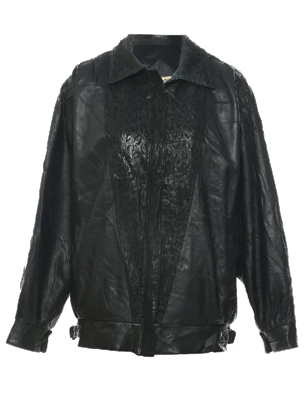 Black Leather Jacket - XL Jersey Jacket Tulle Jacket Batik Jacket