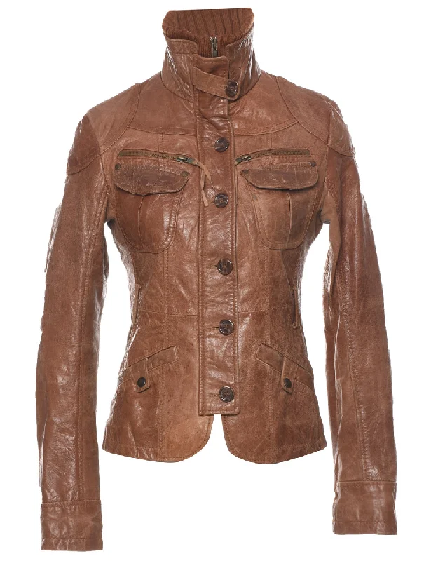 Brown Y2K Leather Jacket - S Corduroy Jacket Velvet Jacket Brocade Jacket