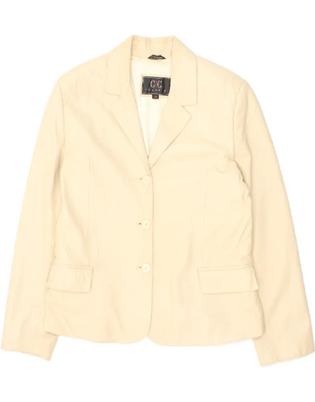CC CLASSIC Womens Leather Jacket IT 44 Medium Beige Leather Welt Pockets Slit Pockets Flap Pockets CC CLASSIC Womens Leather Jacket IT 44 Medium Beige Leather Welt Pockets Slit Pockets Flap Pockets