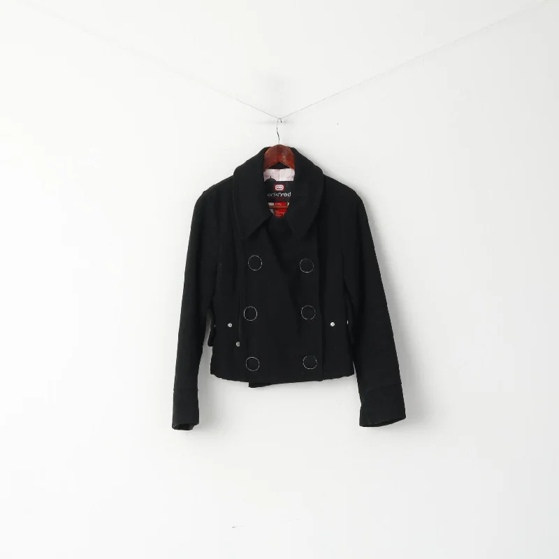 Ecko Red Women M Jacket Black Wool Nylon Blend Cropped Snaps Casual Top Zippered Front Buttoned Front Snap Front Ecko Red Women M Jacket Black Wool Nylon Blend Cropped Snaps Casual Top Zippered Front Buttoned Front Snap Front