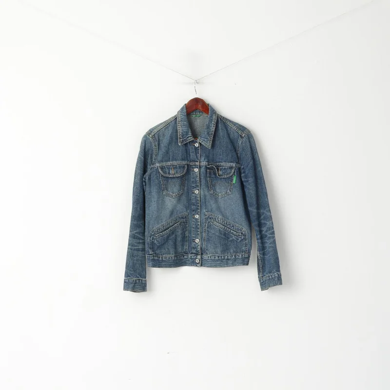 United Colors Of Benetton Women M Jacket Blue Denim Jeans Cotton Top Herringbone Jacket Houndstooth Jacket Plaid Jacket United Colors Of Benetton Women M Jacket Blue Denim Jeans Cotton Top Herringbone Jacket Houndstooth Jacket Plaid Jacket