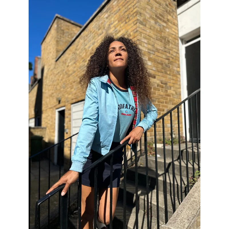 Modfather Clothing - Women's Sky Blue - Harrington Jacket Knit Fabric Woven Fabric Fleece Fabric Modfather Clothing - Women's Sky Blue - Harrington Jacket Knit Fabric Woven Fabric Fleece Fabric
