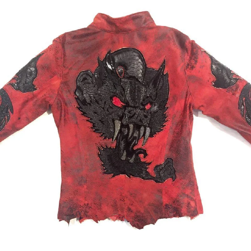 Kashani 'Monster' Red Python & Stingray Jacket A-Line Jacket Boat Neck Shawl Collar