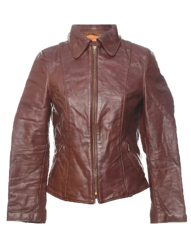 Dark Brown Leather Jacket - S Anorak Shell Jacket Lightweight Jacket
