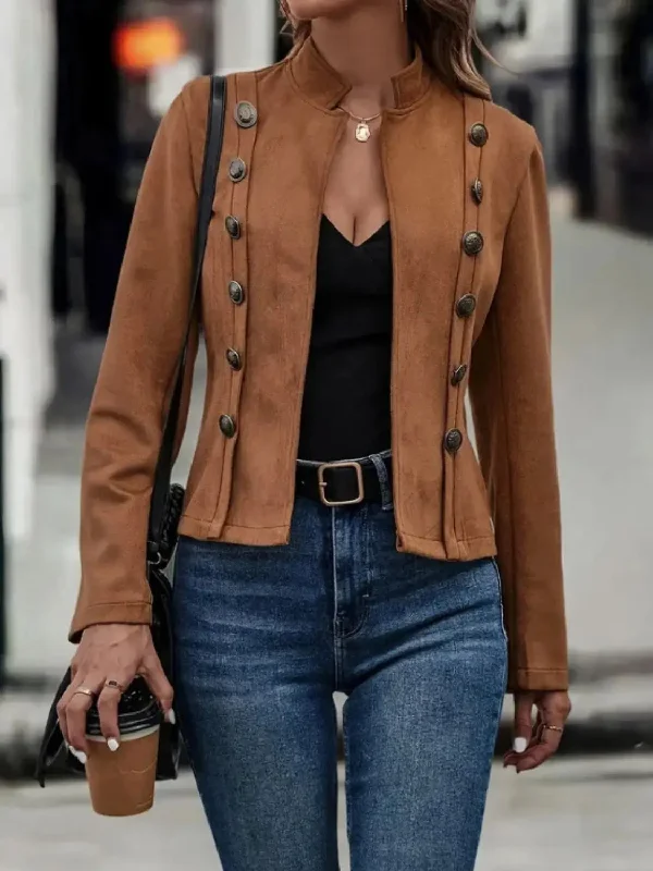 FZ Women's Decorative Button Open Front Long Sleeve Jacket Herringbone Jacket Houndstooth Jacket Plaid Jacket FZ Women's Decorative Button Open Front Long Sleeve Jacket Herringbone Jacket Houndstooth Jacket Plaid Jacket