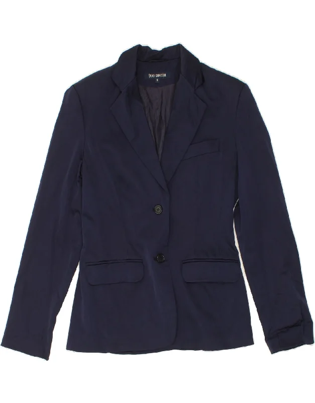 FRENCH CONNECTION Womens 2 Button Blazer Jacket UK 10 Small Navy Blue Nylon Fabric Polyester Fabric Spandex Fabric