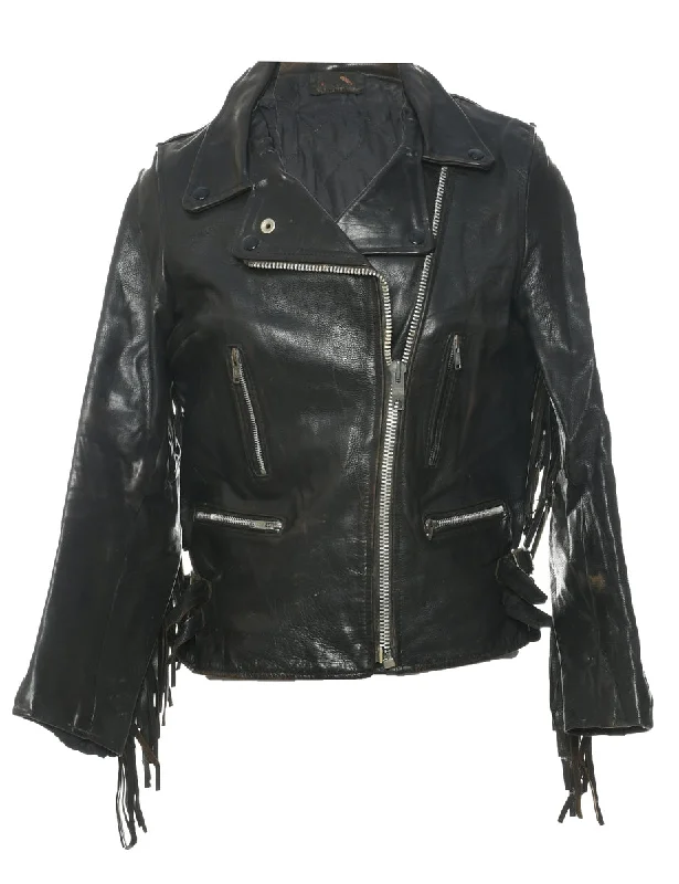 Fringed Biker Style Leather Jacket - M Nylon Jacket Polyester Jacket Spandex Jacket