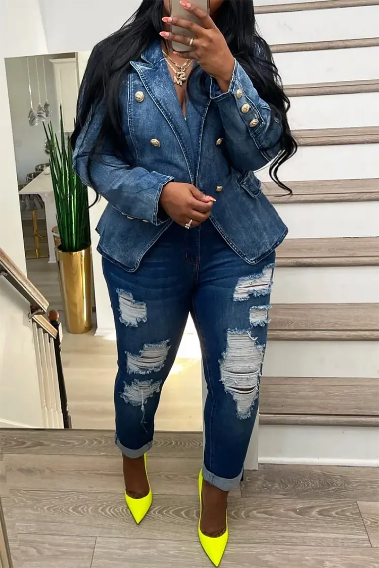 FZ Women's Plus Size Casual Button Lapel Outerwear Denim Jacket Appliqued Jacket Beaded Jacket Sequined Jacket FZ Women's Plus Size Casual Button Lapel Outerwear Denim Jacket Appliqued Jacket Beaded Jacket Sequined Jacket