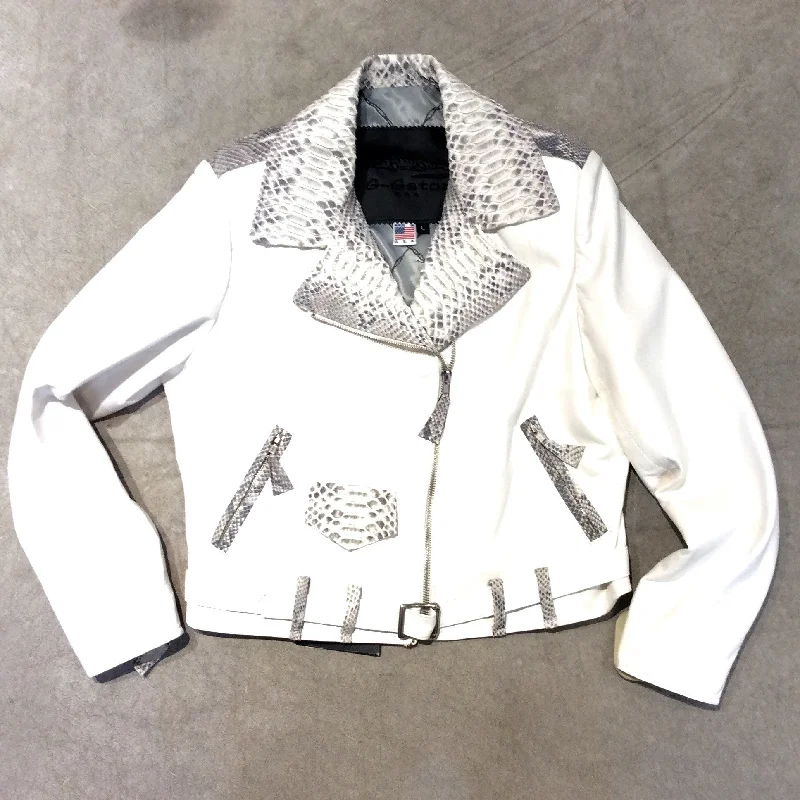 G-Gator 1033 White Python and Lambskin Biker Jacket Ribbed Jacket Pleated Jacket Ruffled Jacket G-Gator 1033 White Python and Lambskin Biker Jacket Ribbed Jacket Pleated Jacket Ruffled Jacket