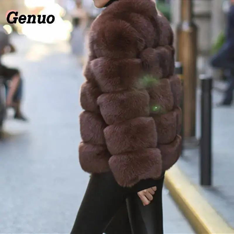 FZ Women's Faux Fox Fur Casual Outerwear Thick Warm Winter Jacket Trench Coat Raincoat Waterproof Jacket