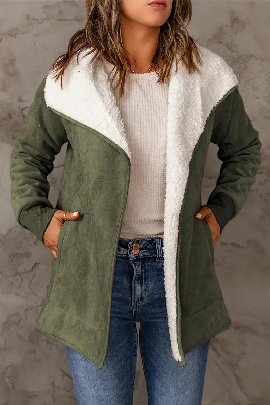 FZ Women's Faux Suede Fleece Lined Open Front Jacket Jacket Blazer Coat