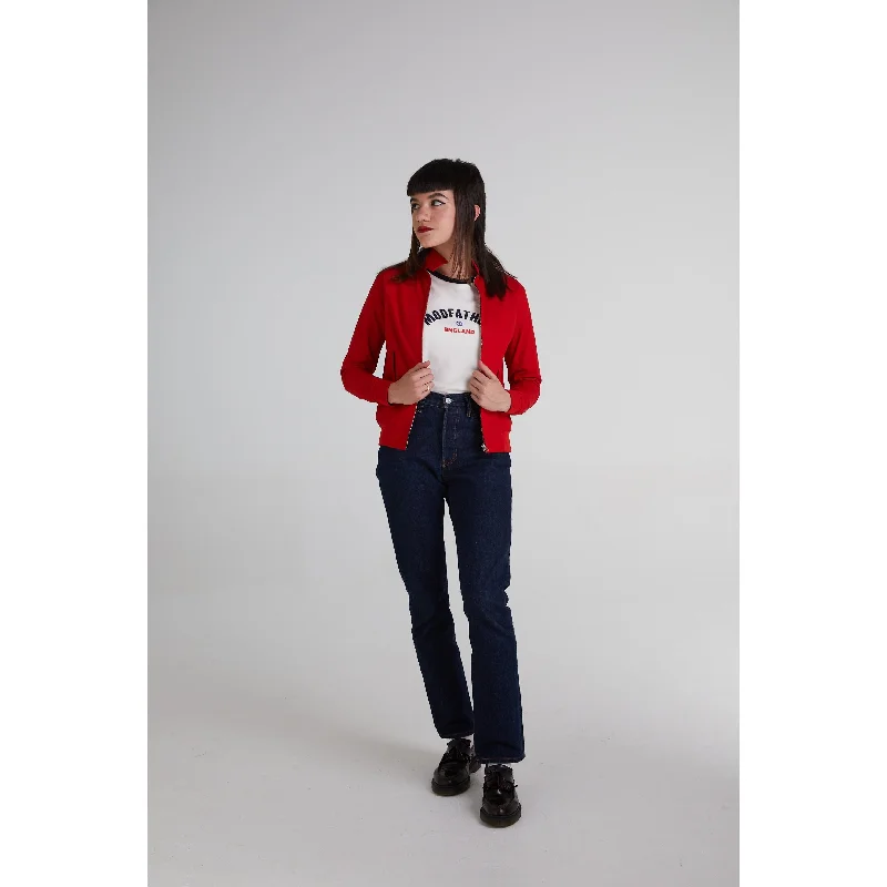 Modfather Clothing - Women's Cherry Red - Harrington Jacket Nylon Fabric Polyester Fabric Spandex Fabric Modfather Clothing - Women's Cherry Red - Harrington Jacket Nylon Fabric Polyester Fabric Spandex Fabric