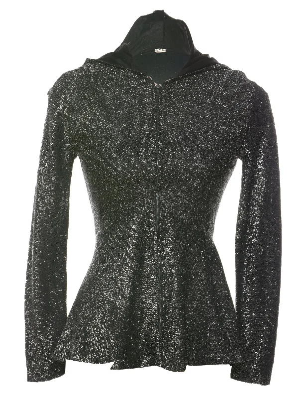 Lurex Thread Pattern Black & Silver Evening Jacket - XS Notch Collar Jacket Peter Pan Collar Jacket Cowl Neck Jacket Lurex Thread Pattern Black & Silver Evening Jacket - XS Notch Collar Jacket Peter Pan Collar Jacket Cowl Neck Jacket