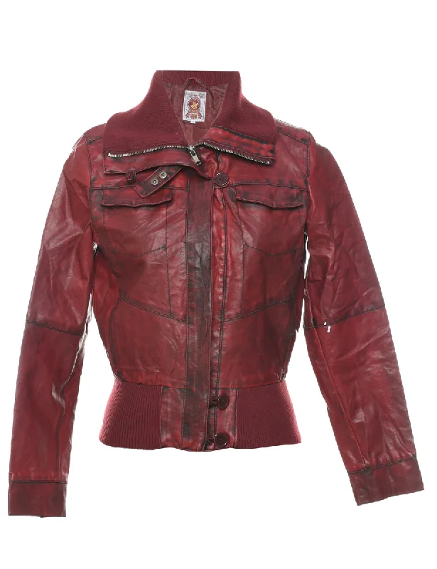 Maroon Leather Jacket - M Wool Jacket Cashmere Jacket Tweed Jacket