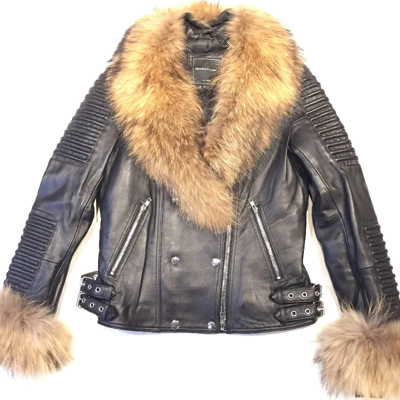 Mason & Cooper Ladies Black Lambskin/Fox Fur Biker Jacket Jacket Blazer Coat