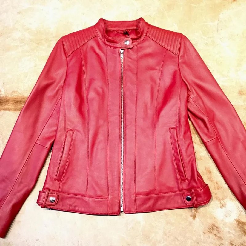 Mason & Cooper Candy Red Lambskin Mandarin Jacket Quilted Jacket Puffer Jacket Insulated Jacket Mason & Cooper Candy Red Lambskin Mandarin Jacket Quilted Jacket Puffer Jacket Insulated Jacket